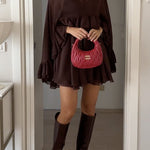 Chic High Neck Sheer Ruffle Hem Cape Mini Dress