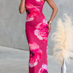 Off the Shoulder Floral Print Bodycon Maxi Dress