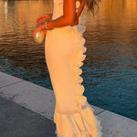 Margovil Spaghetti Strap Open Back Ruffle Trim Maxi Dress