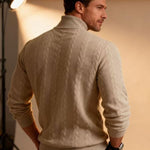KZZ Men's solid color knitted jacquard turtleneck sweater