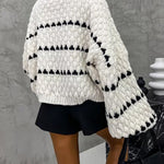 Margovil Lantern Sleeves Color Block Chunky Knit Sweater