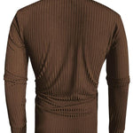 KZZ Men's Solid Color Button Polo Shirt, Regular Fit Casual Long Sleeve Top