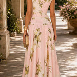 Margovil Boat Neck Sleeveless Floral Print Flowy Maxi Dress
