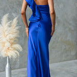 Ruffle One Shoulder Satin Maxi Party Dress