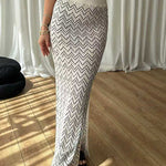 High Rise Zigzag Patterned Side Slit Maxi Skirt
