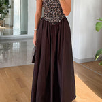 Margovil Crewneck Sleeveless Glitter Sequin Splice Maxi Dress
