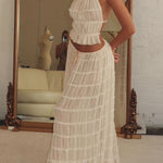 Margovil Halter Backless Crop Top Pleated Maxi Skirt Set