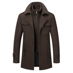 KZZ Men's Solid Color Button Front 2-IN-1 Lapel Overcoat