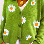 Margovil V Neck Button Up Daisy Embroidery Sweater Cardigan