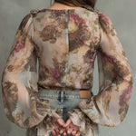 Boho Vintage Floral Tie-Front Chiffon Blouse