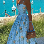 Margovil Spaghetti Strap Waisted Floral Print A-line Maxi Dress