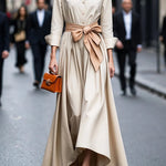 Margovil Lapel Long Sleeves Button Up Tie Waist Maxi Dress