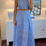Margovil Sleeveless Crop Top and A-line Maxi Skirt Lace Set