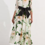 3/4 Sleeves Button Up Wild Rose Print Shirt Maxi Dress