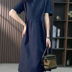 Nadorine Women's Crew Neck Cotton Linen Plain Dress Casual Loose Short Sleeve Sundress with Pockets