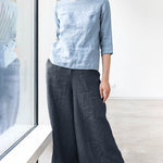 Elastic Waist Cotton Linen High Waist Wide Leg Pants