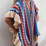 Ruffled ethnic style knitted cardigan
