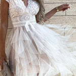 V-Neck Lace Sleeveless Layered Midi Dress