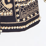 Long Sleeves Loose Beads Printed V-Neck Blazer Outerwear