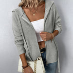 Long Sleeve Zipper Knitted Cardigan Hoodie Casual Short Sweater Outerwear