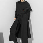 Irregularity Elastic Waist Wide Leg Solid Color Pants