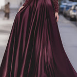 Velvet Sequin Sleeve Gown With Satin Skirt