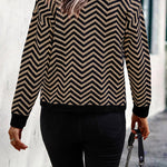 Long Sleeve V Neck Open Front Striped Knit Cardigan Sweaters