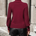 Solid Color High Neck Beaded Sleeves Sweater Versatile Knitwear