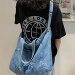 Casual Denim Split-Joint Solid Color Bags Accessories