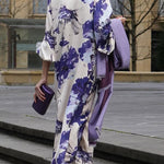 Satin Floral Print V-neck Casual Midi Dress