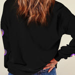 Black Mardi Gras Heart Print Crew Neck Sweatshirt