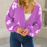 Nadorine Women's Cute Daisy Knit Cardigan Long Sleeve Casual Flower Open Front Sweater Tops