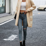 Plaid Dropped Shoulder Cardigan with Pocket