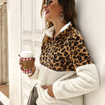 Leopard Color Block Tops Long Sleeve Coat Sweatshirt
