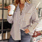 Nadorine Roll Up Sleeve Button Down Lapel Blouse with Pocket Comfy Casual Loose Fit Shirt