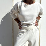Elegant Two-piece Set Round Neck Sweater and Wide Leg Pant Outfits
