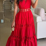 Eternal Grace Crochet Cutout Lace Trim A-line Maxi Dress
