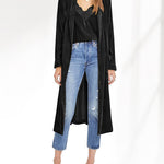 Long Velvet Cardigan Jacket Casual Open Front Velour Lapel Cardigan Maxi Blazer