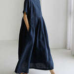 High Waist Knee Length Dress Casual Short Sleeves Loose Plus Size Dress