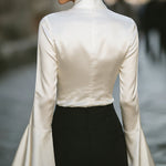 Vintage-Inspired Bell-Sleeve Satin Blouse