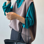 Soft Felt Loose Fit V Neck Sweater Vest