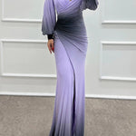 Julieta Gradient Print Boat Neck Off Shoulder Gem Detail Slit Gown Maxi Dress