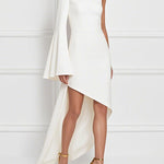 High-Low Long Sleeves Asymmetric Solid Color One-Shoulder Maxi Dresses