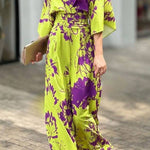 Dolman Sleeved Floral Print Stretch High Rise Maxi Jumpsuit