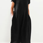 Vintage Cotton Linen Dress Casual Short Sleeve Casual Midi Dresses Summer Loose Plain Flowy Sundress
