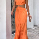 Sexy Halter Neck Backless Sleeveless Maxi Dress