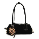 Retro PU frosted shoulder baguette bag (with leopard print charm)