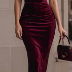 Luxe Burgundy Velvet Tie-Shoulder Midi Dress