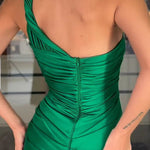 Ermia Satin Twist Ruched One Shoulder Cutout Detail Slit Maxi Dress