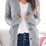 Knitted Solid Color Button Down Chunky Outwear Cardigan